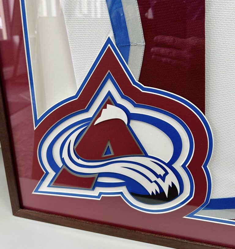 Custom Colorado Avalanche logo mat design for a framed hockey jersey