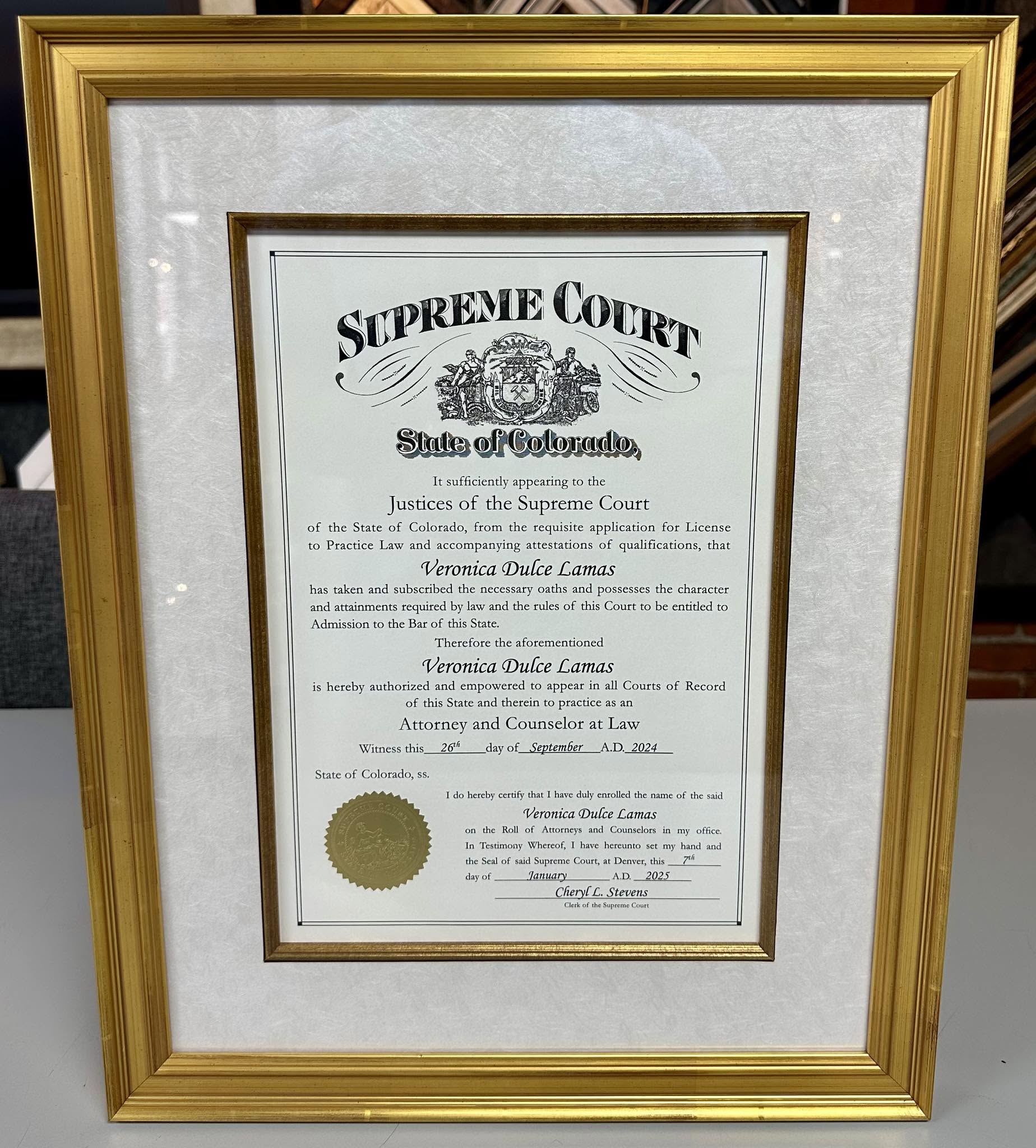 Supreme Court Certificate Framing